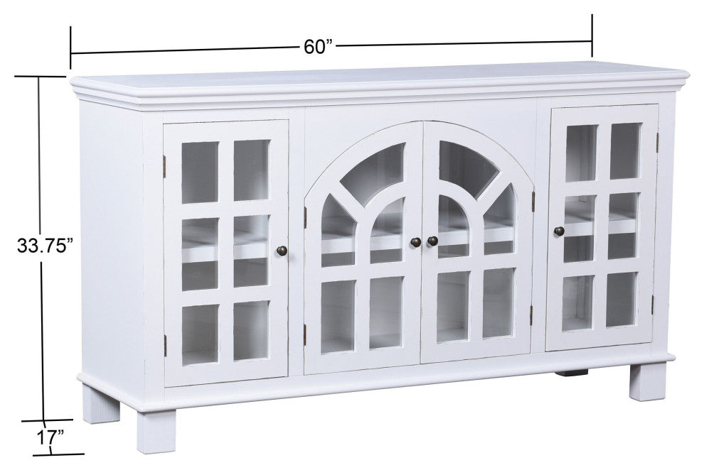 Vermont Sideboard White Wood Cabinet With 4 Doors With Glass