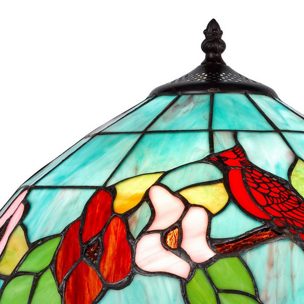 Benzara BM282168 22" Table Lamp, Bird Art Stained Glass Shade, Antique Bronze