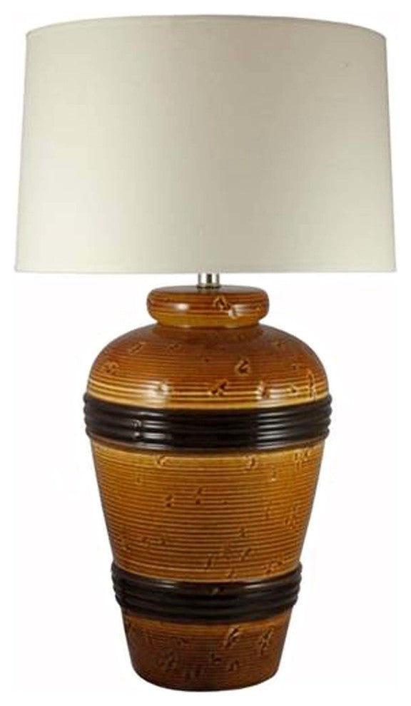 28" Banded Ceramic Table Lamp, Spice Brown