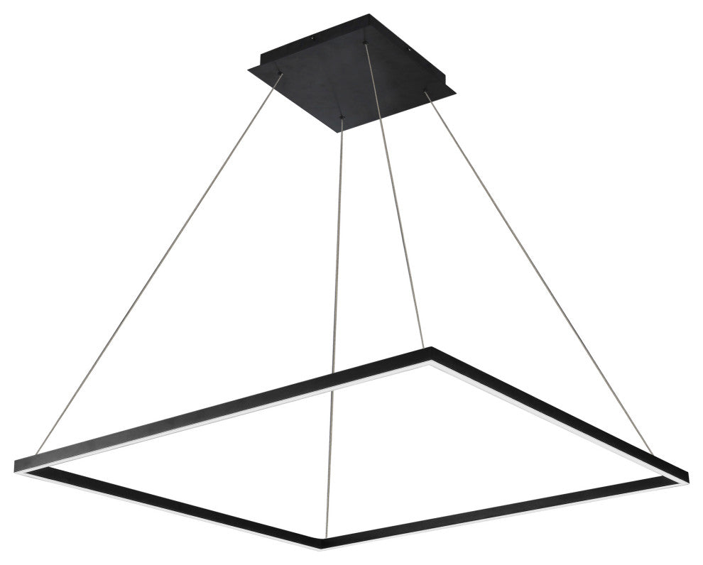 39" Atria LED Square Chandelier, Adjustable Suspension Fixture, Black