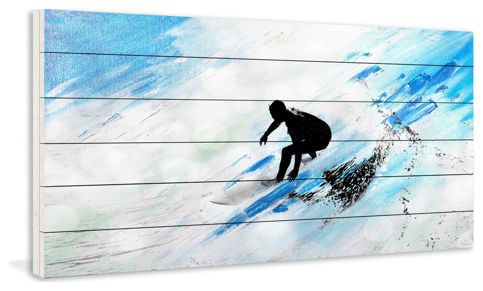 "White Surf Riding" Painting Print on White Wood, 40"x20"