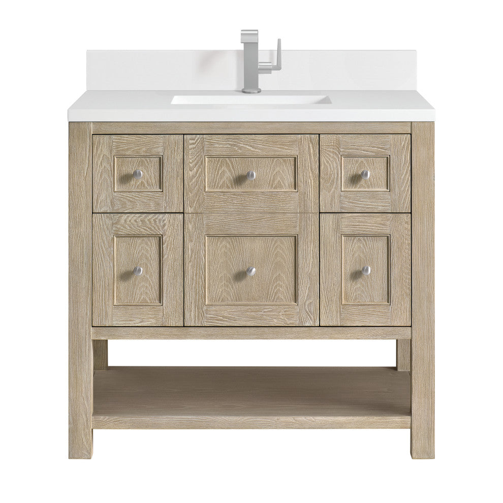 Breckenridge 36" Single Vanity, Oak, 1-Hole 3CM White Zeus Top, Backsplash
