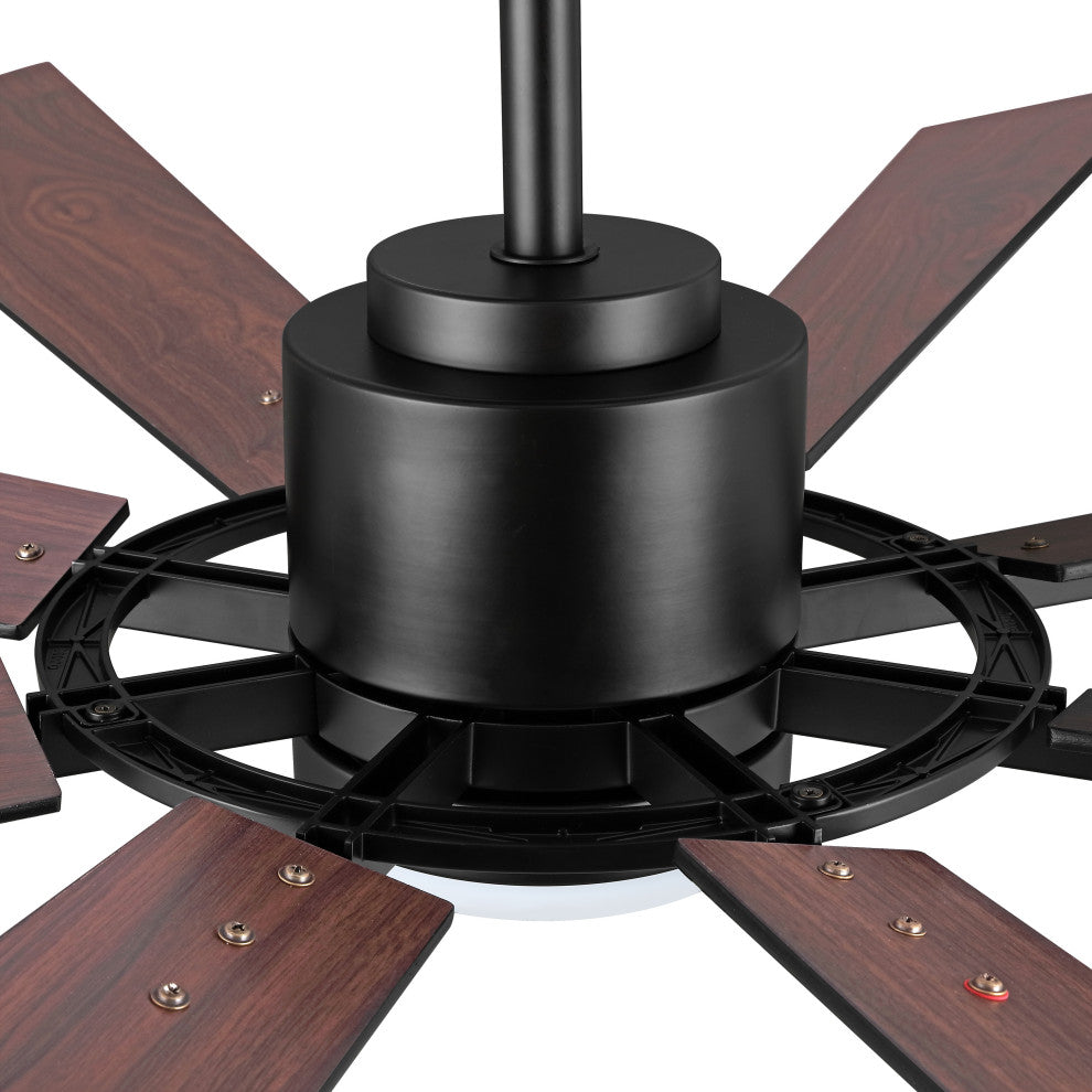 72" Reversible 8-Blade LED Ceiling Fan With Remote and Light, Black/Walnut