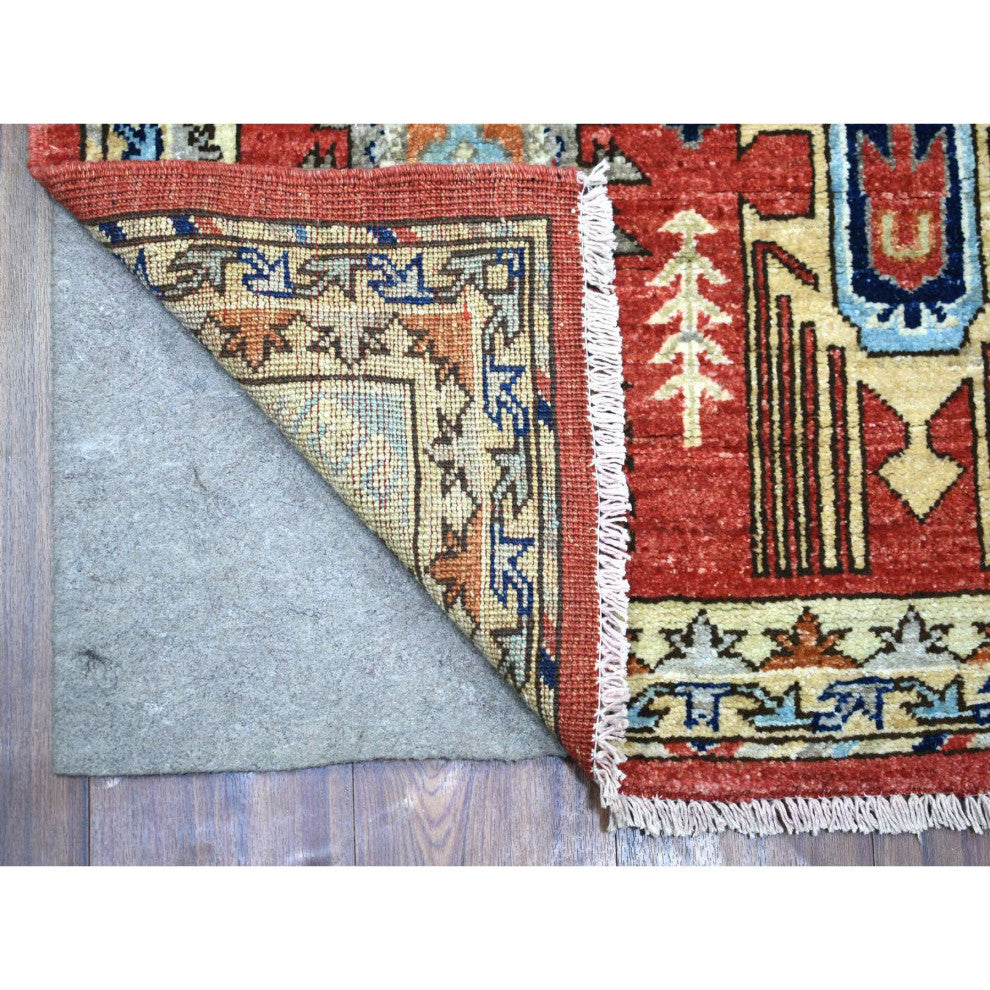 Rich Red Natural Dyes Soft Wool Hand Knotted Afghan Ersari Runner Rug, 2'8"x9'8"