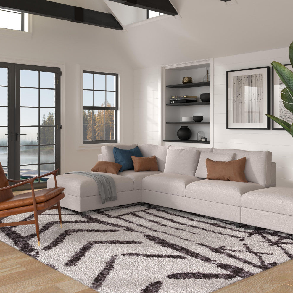 Oasis Juno White and Dark Gray Polyester Area Rug