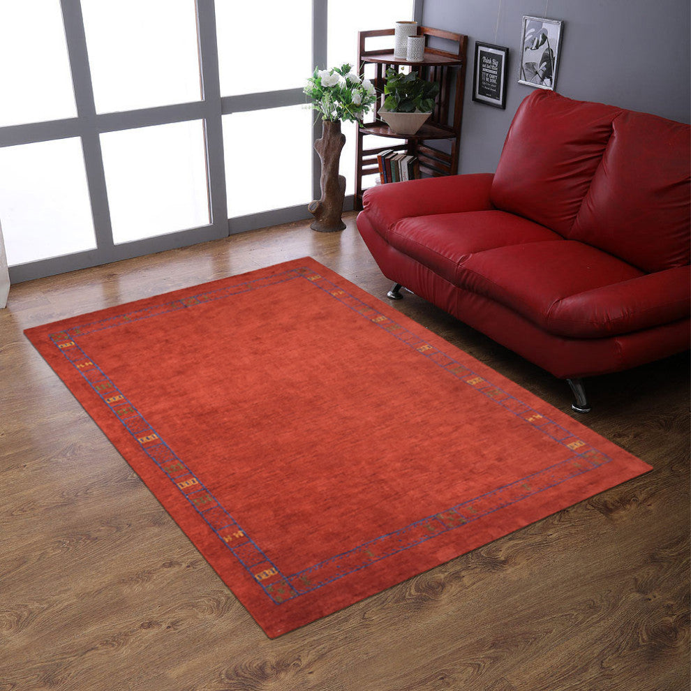 HAND KNOTTED LOOM SILK ECO-FRIENDLY AREA RUGS -6'x9',Rectangle,Rust,Contemporary