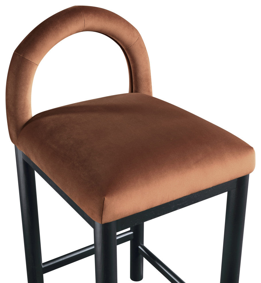 Conrad Upholstered Bar and Counter Stool, Cognac, Velvet, Black