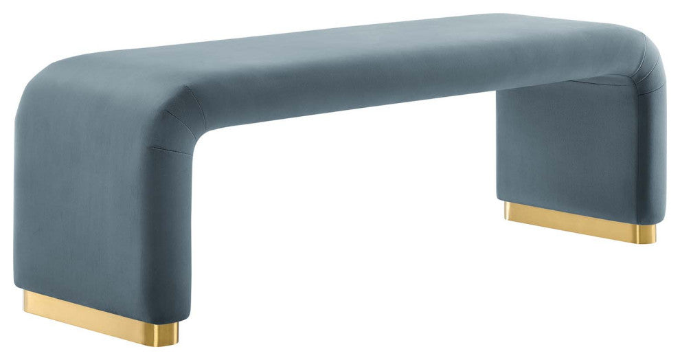 Koda Performance Velvet Waterfall Long Bench - Brass Cadet Blue