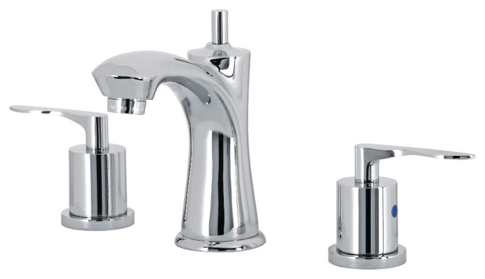 Two-Handle 3-Hole Deck Mount Widespread Bathroom Faucet With Drain, Chrome