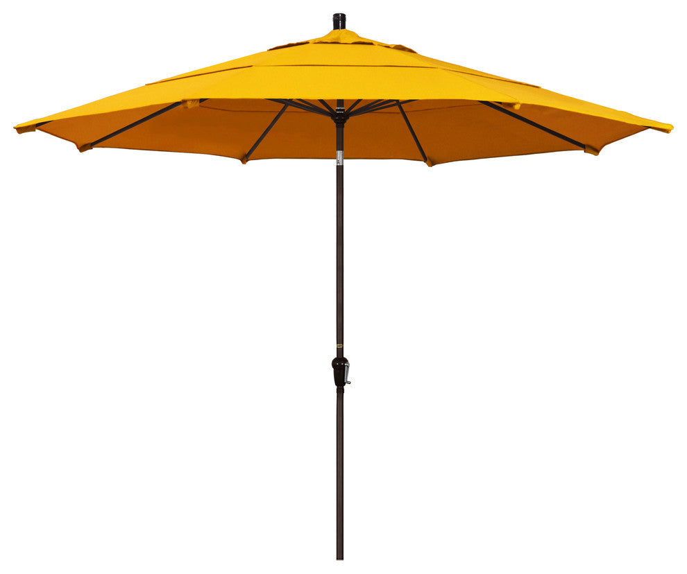 11' Bronze Auto-Tilt Crank Lift Aluminum Umbrella, Sunbrella, Sunflower Yellow