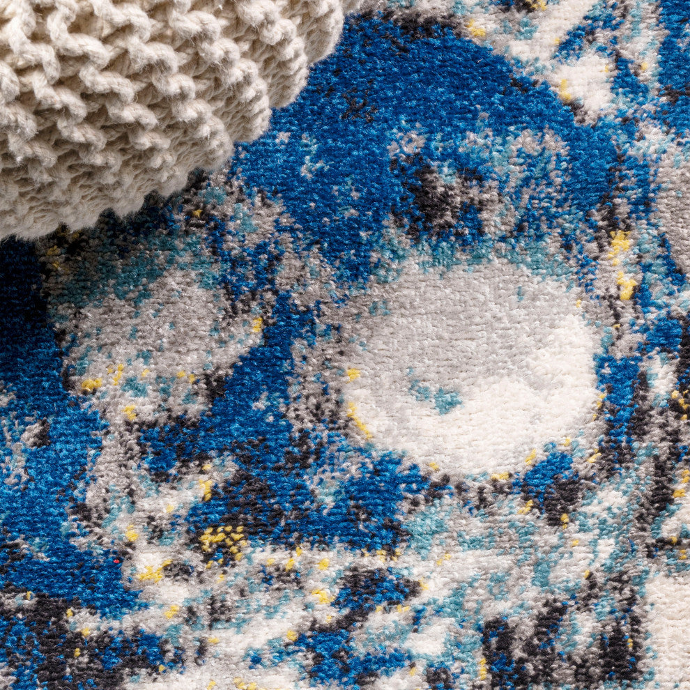 Pebble Navy and Gray Marbled Abstract Dark Gray/Blue Rug, Dark Gray/Blue, 8'x10'