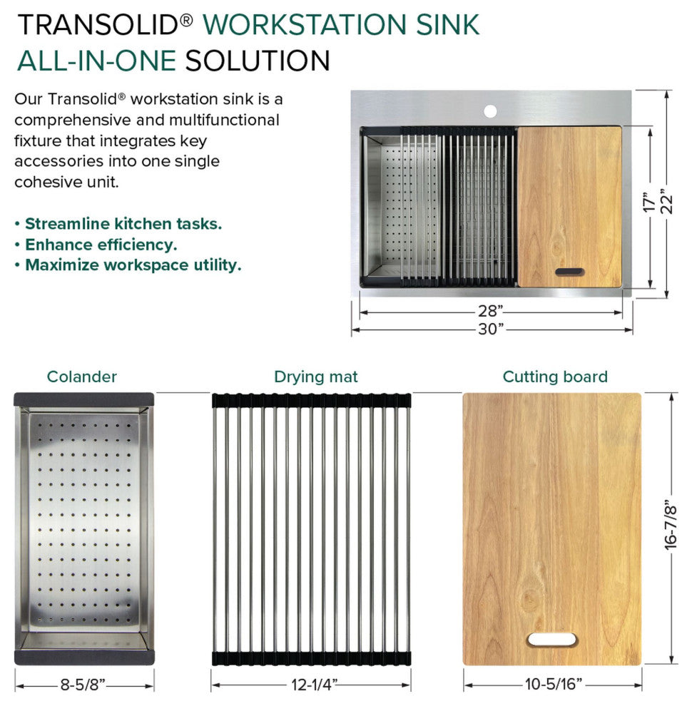 Transolid Kitchen Workstation, 3 Faucet Holes
