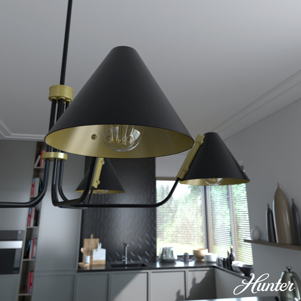Hunter Grove Isle 5-Light Chandelier Light Fixture, Matte Black/Modern Brass