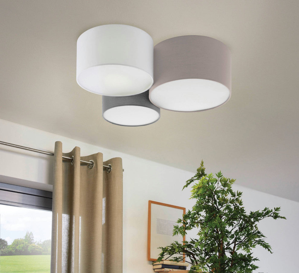 Pastore 1 3-Light Flush Mount, Taupe And White And Grey