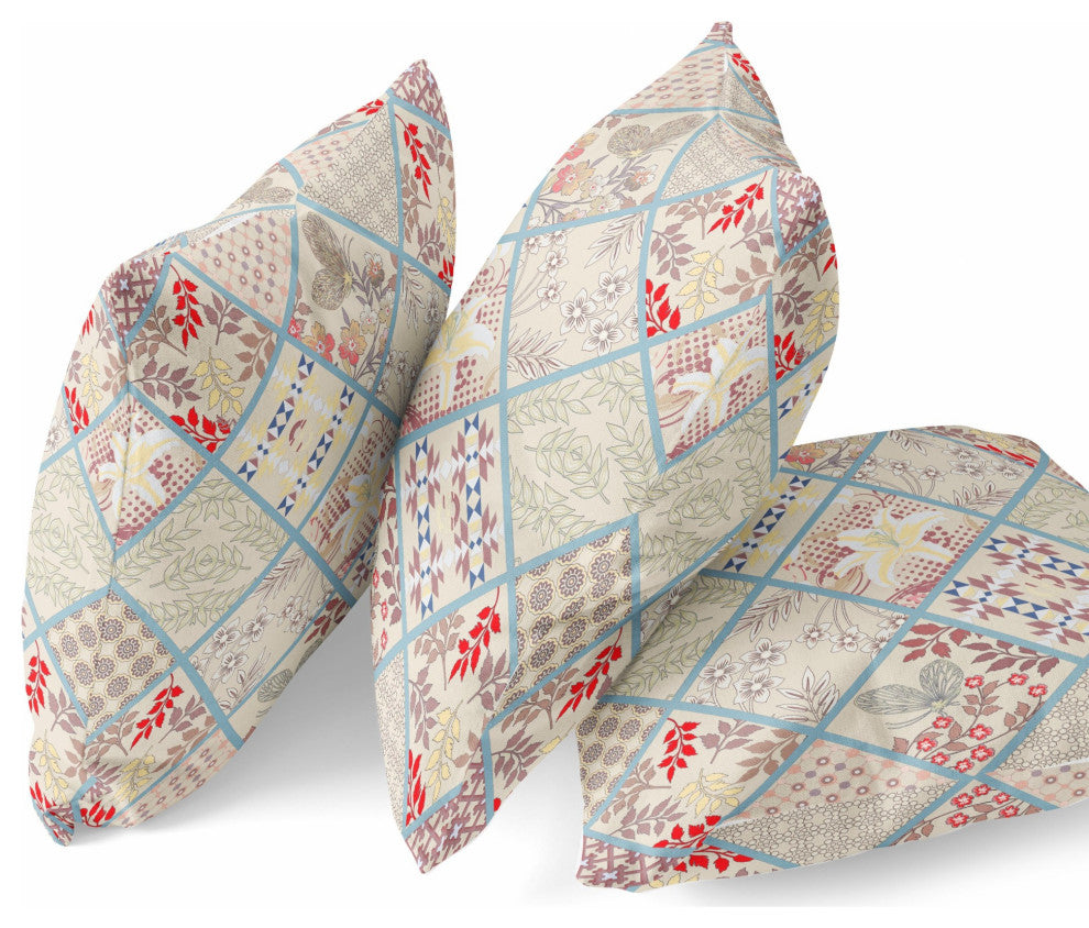 18 Cream Red Patch Indoor Outdoor Throw Pillow
