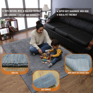 HAND KNOTTED LOOM WOOL ECO - FRIENDLY AREA RUGS  - Light Blue,Contemporary