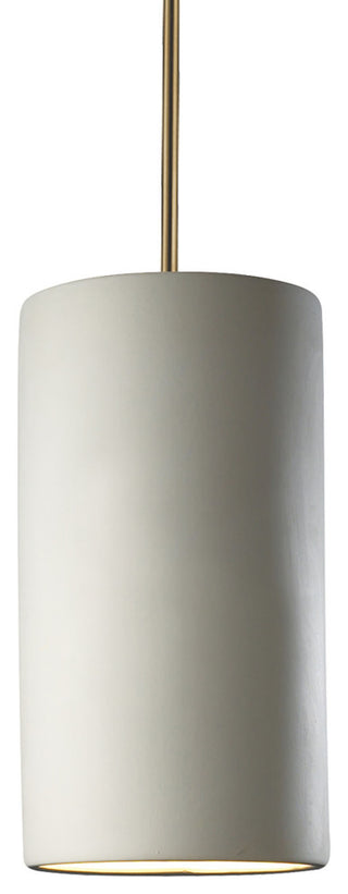 Large Cylinder Pendant, Bisque, Antique Brass, Integrated LED