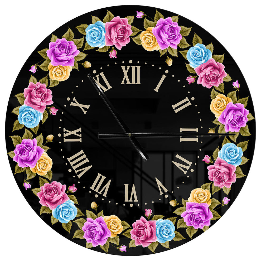 Shabby Chic Vintage Rose Oversized Farmhouse Metal Clock, 23x23