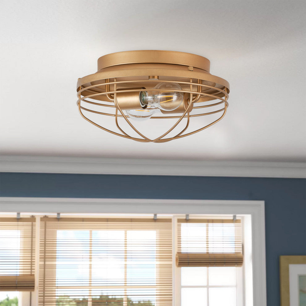 Vintage Retro Charm 2-Light Metal Frame Flush Mount Ceiling Lamp