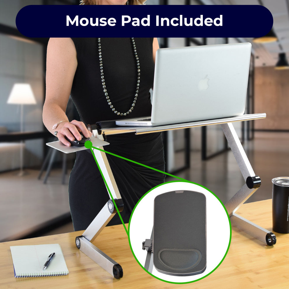 Workez Adjustable Height, Ergonomic Aluminum Laptop Cooling Stand, Silver