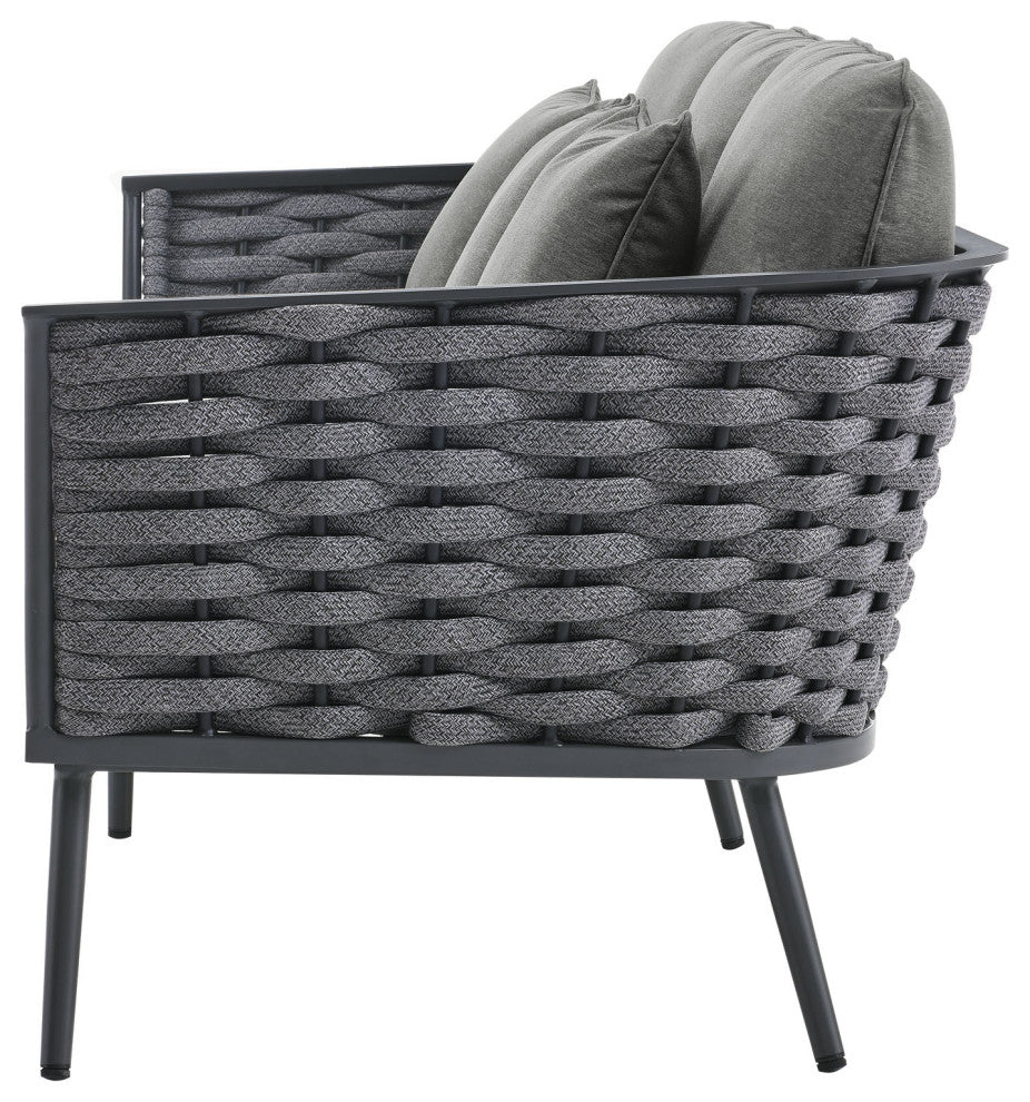 Lounge Sectional Sofa Chair Table Set, Aluminum, Modern, Outdoor, Gray