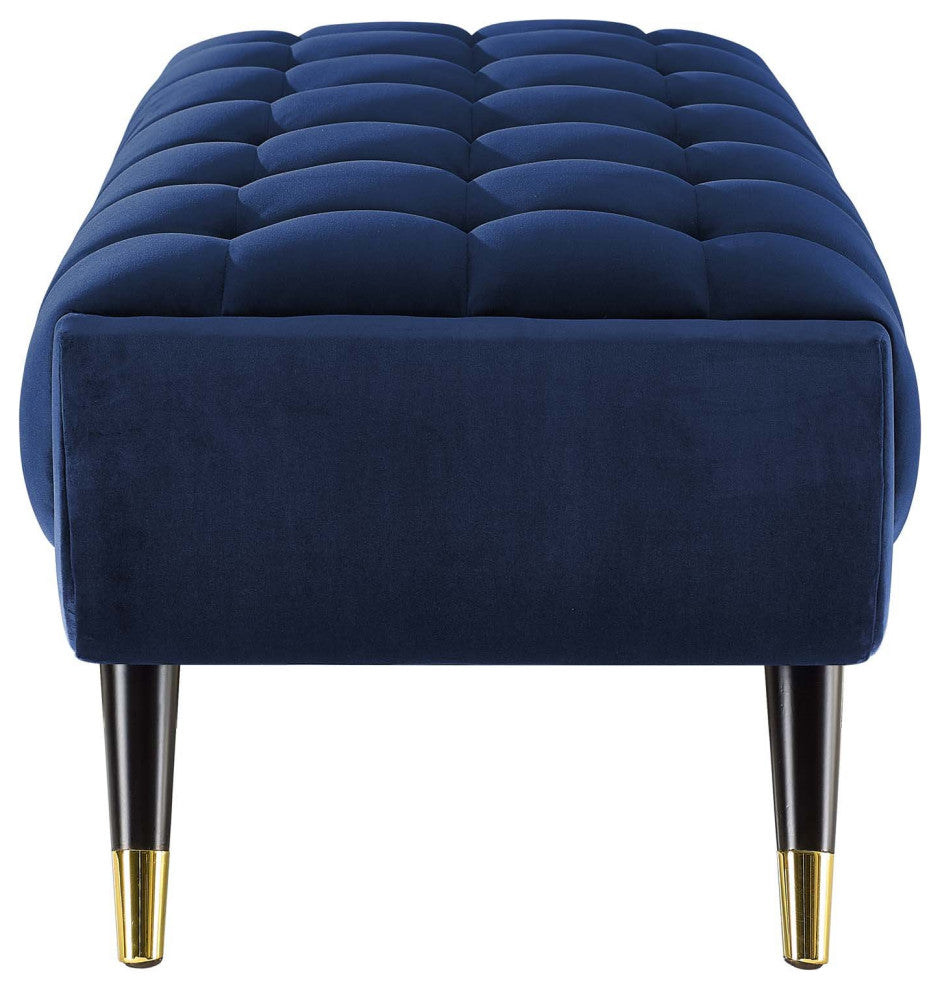 Accent Chair Bench, Velvet, Dark Blue, Modern, Living Lounge Hotel Hospitality