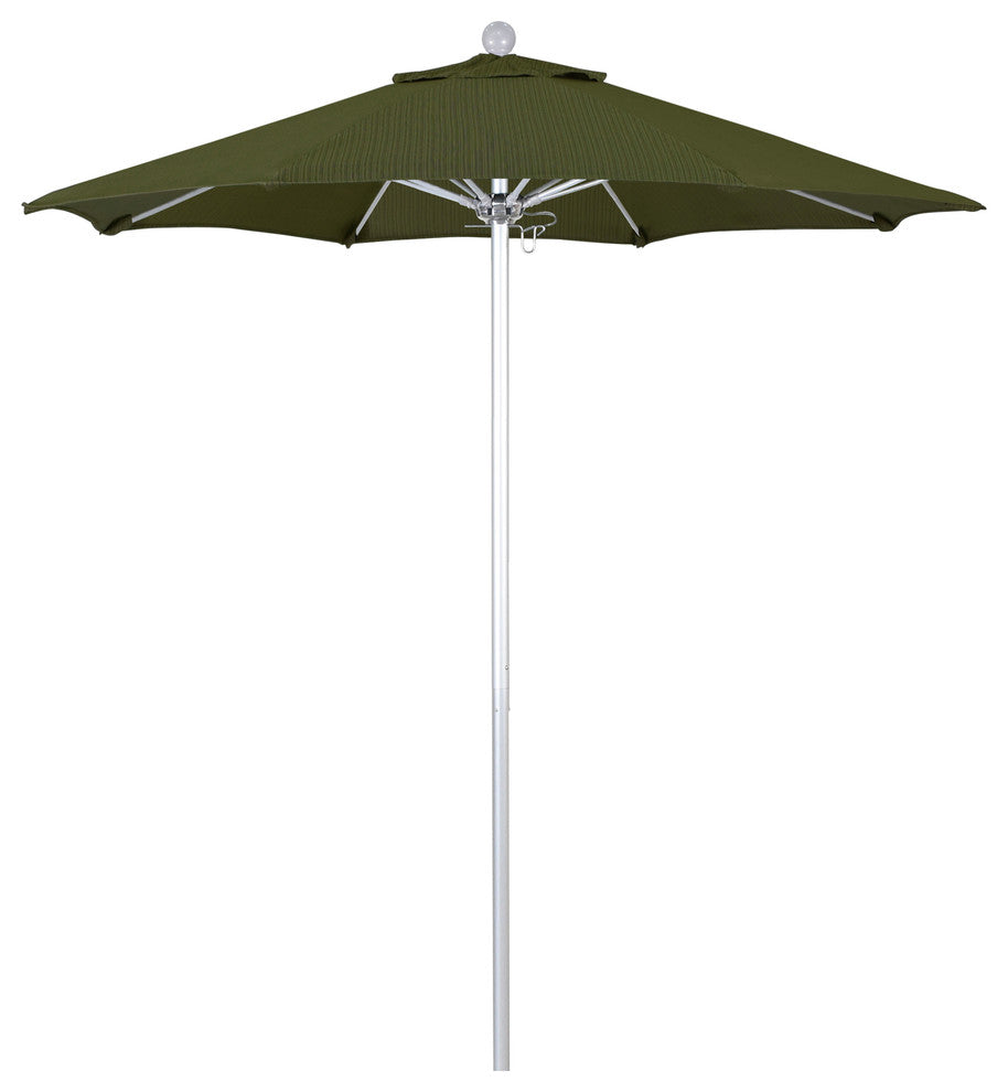 7.5' Silver Anodized Push Lift Aluminum Umbrella, Terrace Fern Olefin