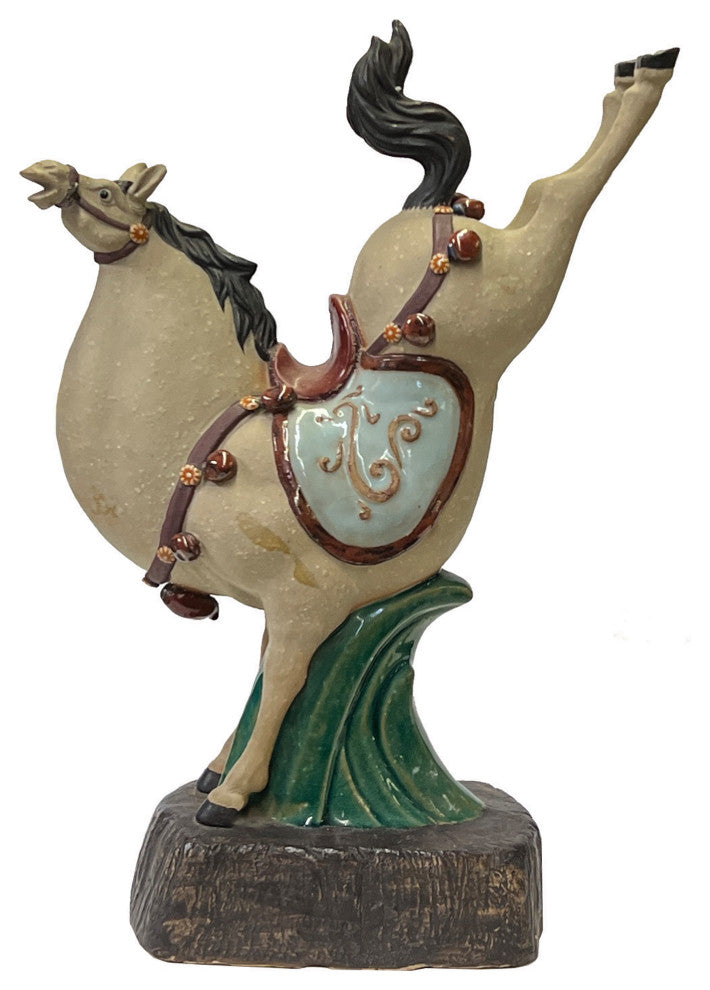 Chinese Ceramic Tan Color Artistic Horse Back Legs Up Figure Hws3084A