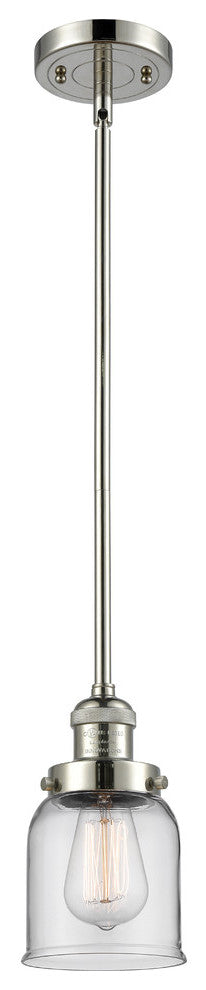 1-Light Small Bell 5" Pendant, Polished Nickel, Glass: Clear