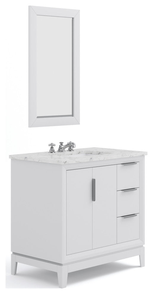 Elizabeth 36" Single Sink Carrara White Marble Vanity, Pure White