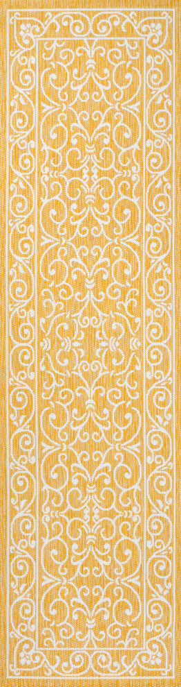 Charleston Filigree Textured Weave Indoor/Outdoor, Yellow/Cream, 2 X 10