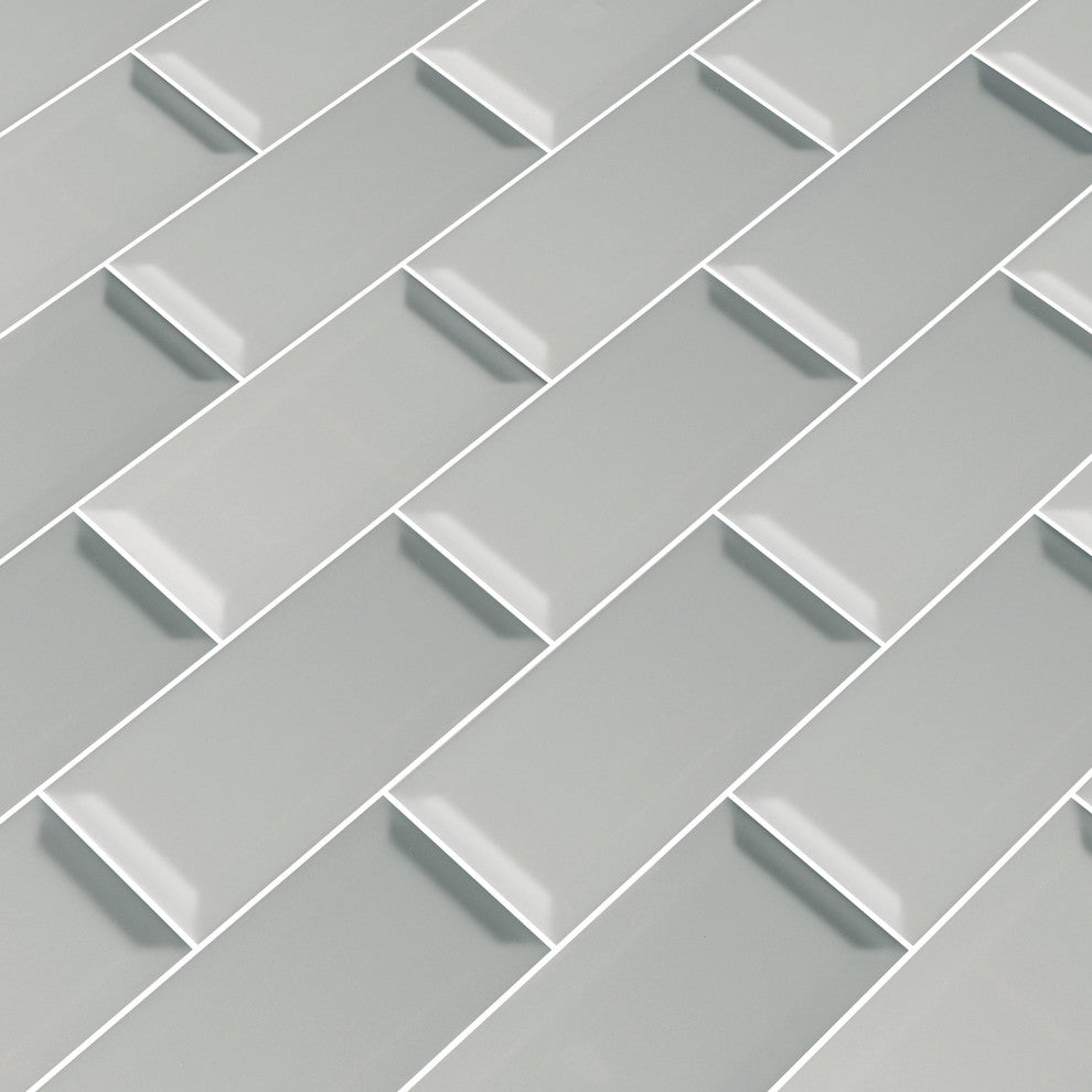 Domino Gray 3X6 Glossy Beveled Subway Tile, 22 Sft