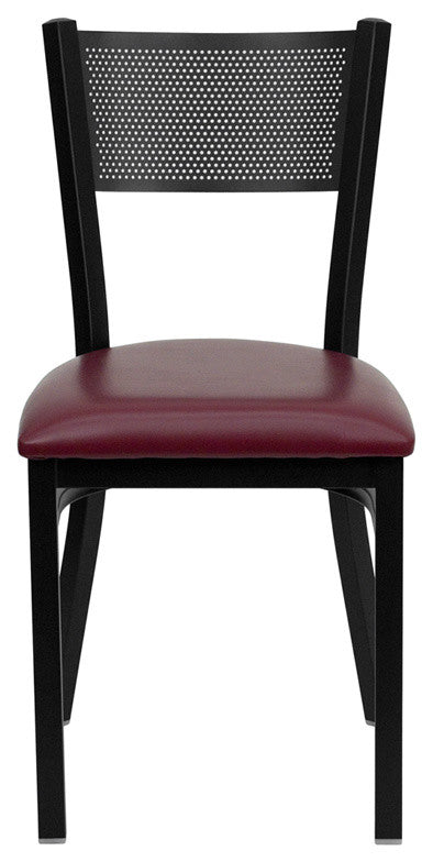 Dyersburg Metal Chair Black Grid Back, Burgundy Vinyl Seat