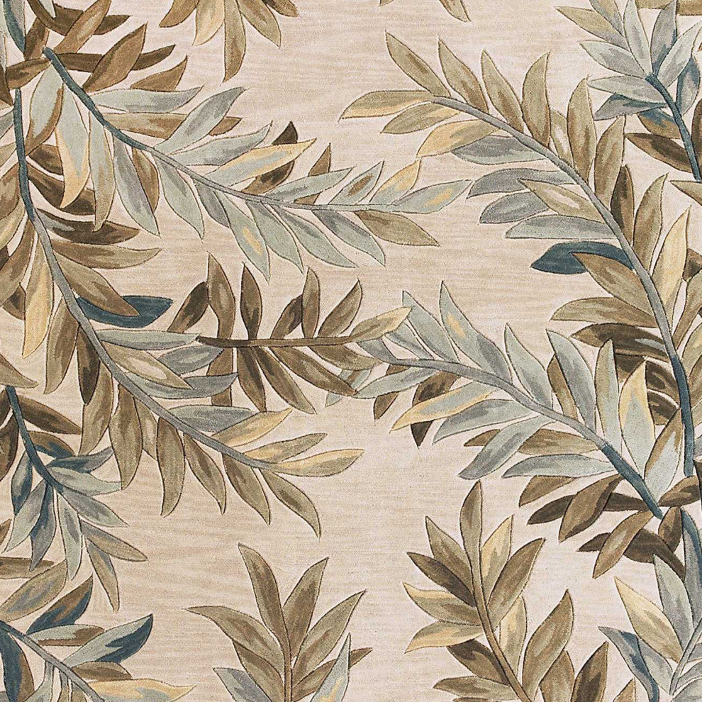 HomeRoots 5'x8' Ivory Hand Tufted Tropical Fronds Indoor Area Rug