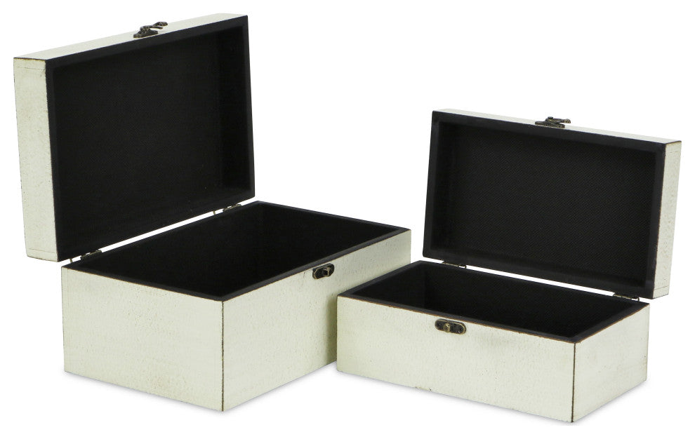 Distressed Treasure Boxes, White, Set of 2