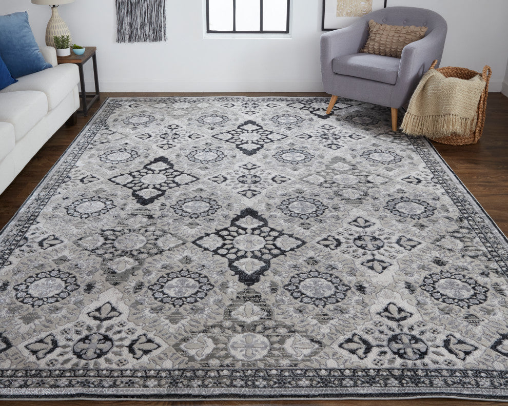 Weave & Wander Adana Metallic Rug, Ivory/Black/Silver, 10ft x 13ft-2in Rug