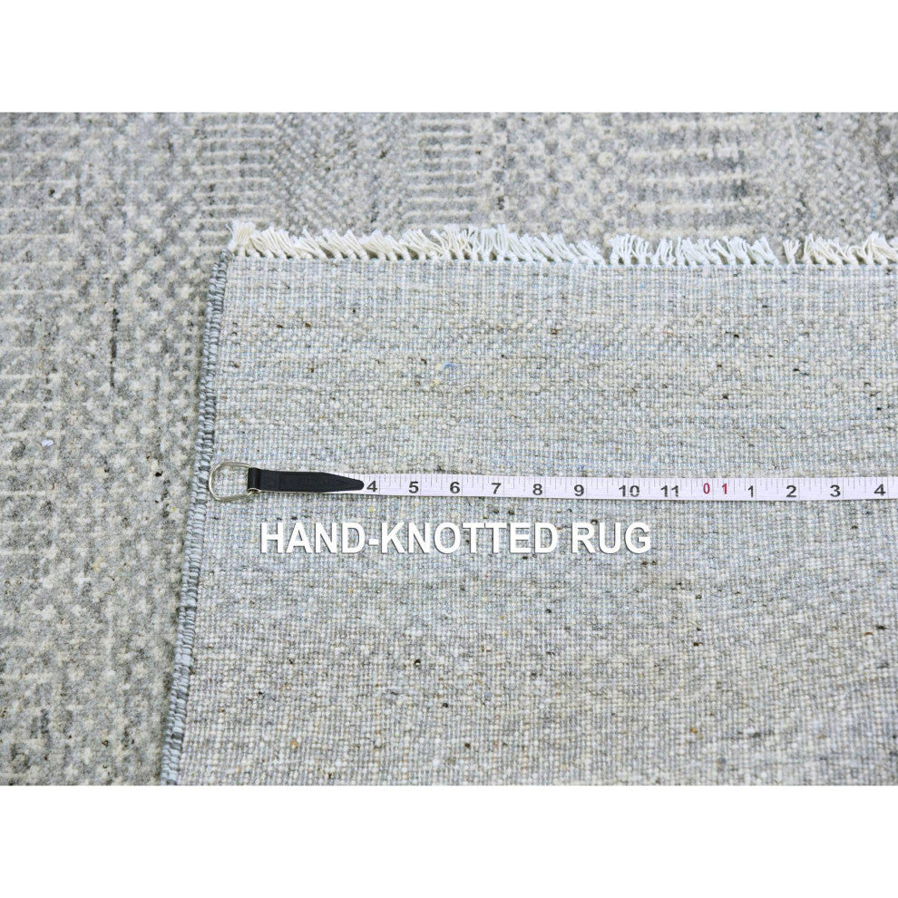 Dark Gray Modern Grass Design Undyed Wool Hand Knotted Oriental Rug, 6'x6'1"