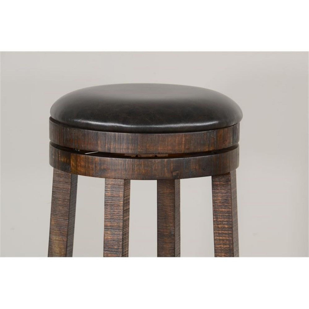 Home Square 30" Wood Backless Swivel Barstool in Tobacco Leaf - Set of 3