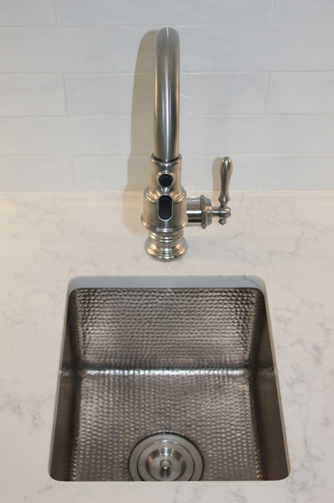 16" Gourmet Rectangular Hammered Copper Bar/Prep Sink in Nickel