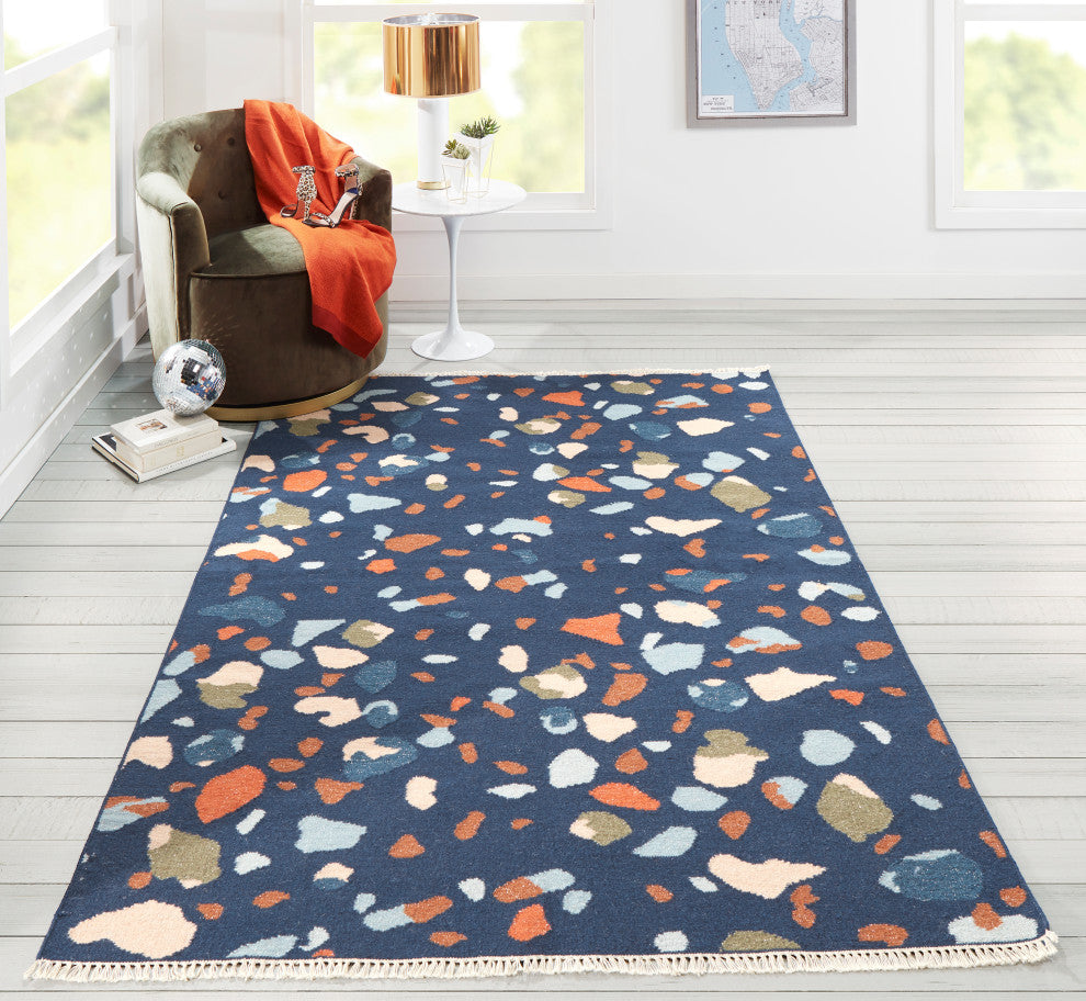 Novogratz Jem Terri Hand Woven Wool Area Rug, Navy, 7'9"x9'9"