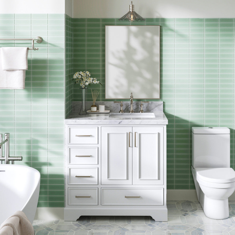 Ariel Stafford 36" Single Right Offset Sink Bathroom Vanity Base, White