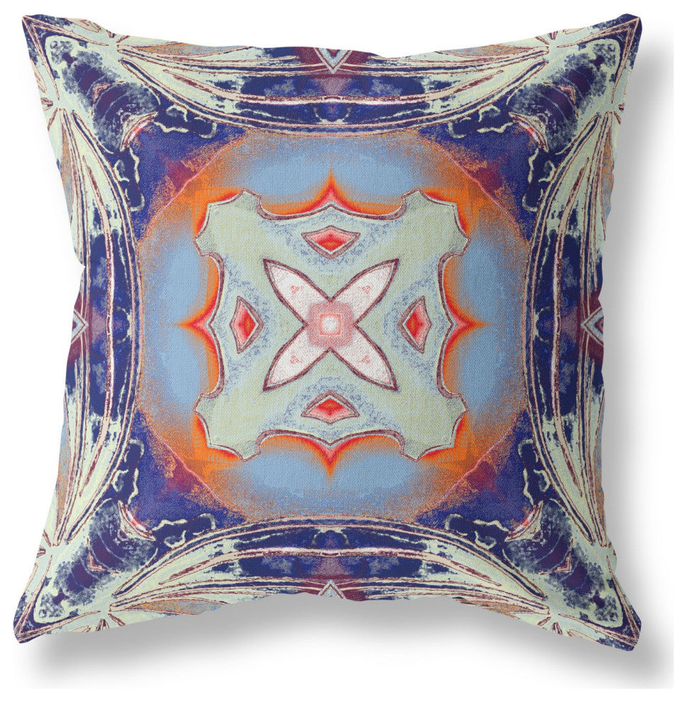 16" Indigo Orange Geo Tribal Suede Throw Pillow