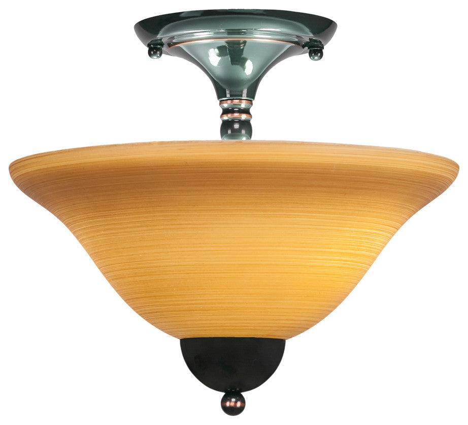 Semi-Flush 2-Light Semi-Flush Mount, Black Copper/Cayenne Linen