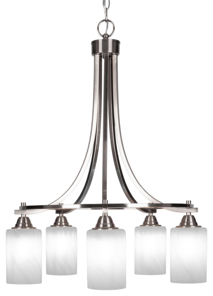 Paramount 5-Light Chandelier, Brushed Nickel, 4" White Marble Glass