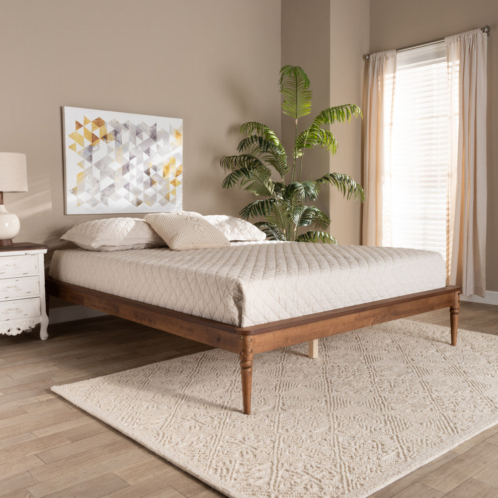 Starr Traditional Queen Size Bed Frame, Walnut Brown