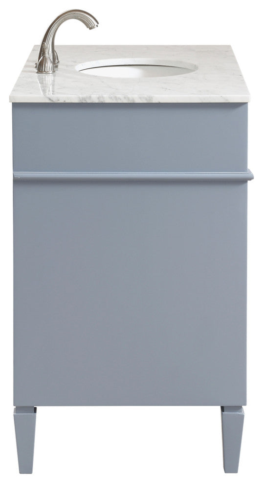 Home Living Vanity with Carrara White Marble Countertop, Gray, 40", Single Sink