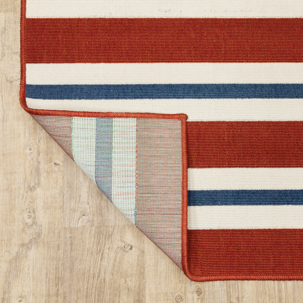 Madelina Stripe Red and Blue Indoor or Outdoor Area Rug, 7'10"x10'10"