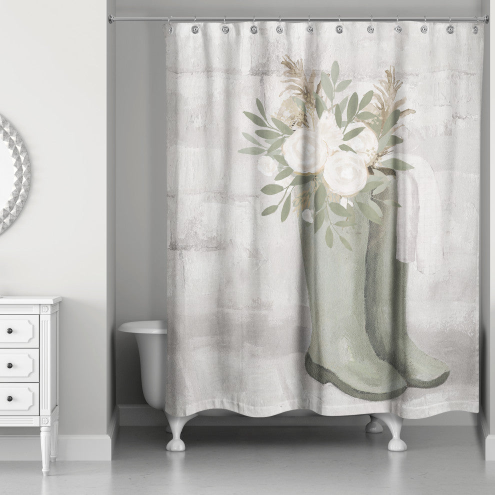 Sage Boot Florals 71"x74" Shower Curtain