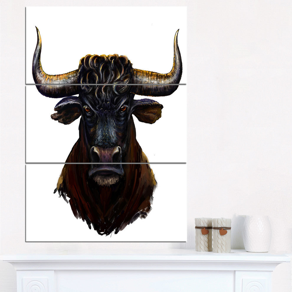 "Furious Bull Illustration Art" Glossy Metal Wall Art, 3 Panels, 28"x36"