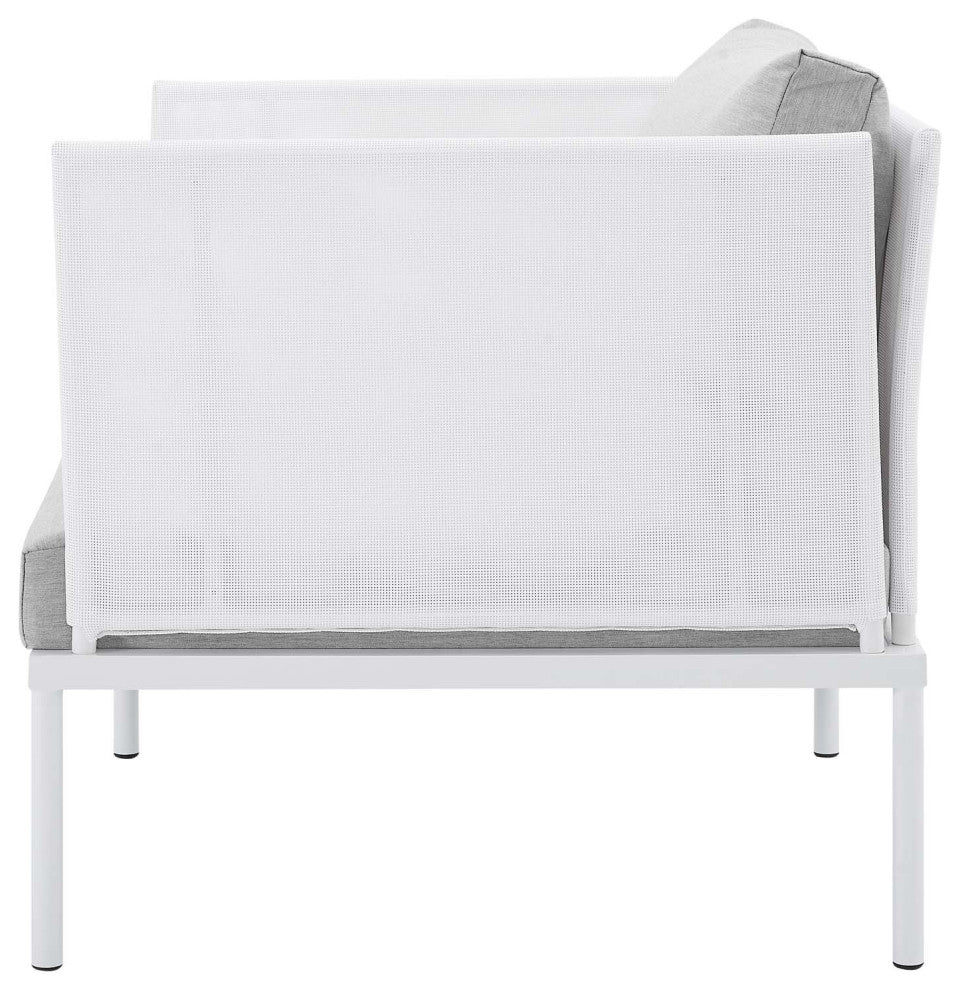 Sectional Sofa Chair Table Set, Sunbrella, Aluminum, White Gray, Outdoor